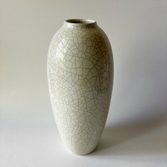 Vintage Crackle Glaze Art Ceramic Vase 10" MCM Minimalist West Coast Portugal - Picture 2 of 8